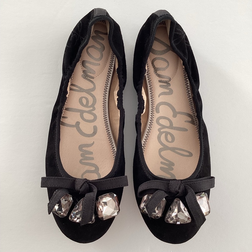 Sam Edelman Fayth,Black Suede Embellished Flat Shoes Size 9(Fits like 8.5)